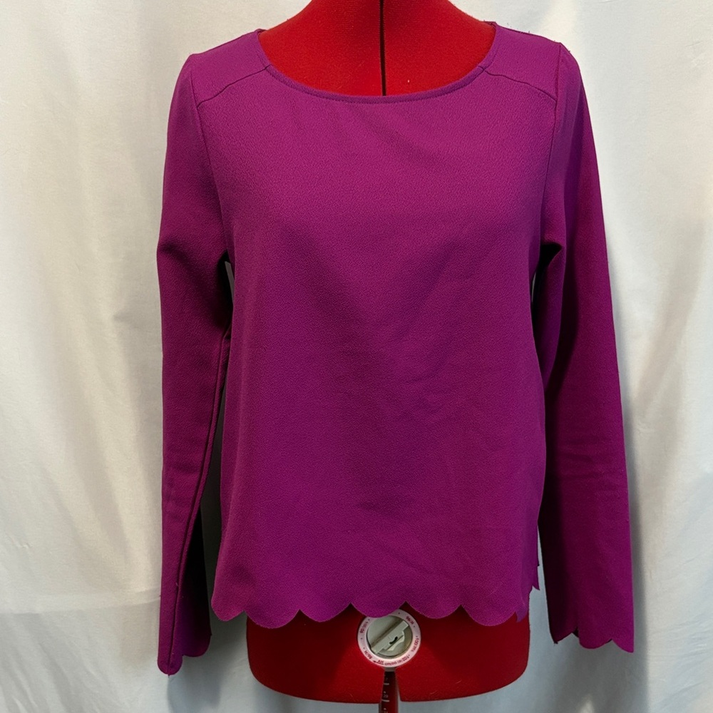 Everly Magenta Scallop Hem Long Sleeve Top